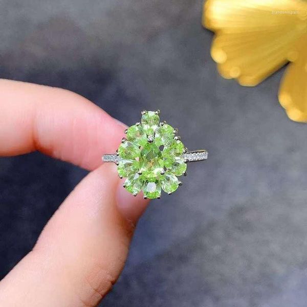 Anelli a grappolo YULEM Anello con pietre preziose di lusso per fidanzamento Grado VVS Peridoto naturale Placcatura in oro 18 carati Gioielli in argento 925