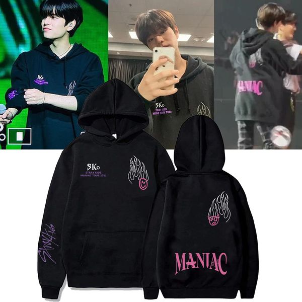 Erkek Hoodies Tişörtü Stray Kids Maniac Hoodies Skz Dünya Turu Hoodie Tişörtü Erkekler Kadınlar için Kpop Hoodies Y2K Sudaderas Giysileri 230323