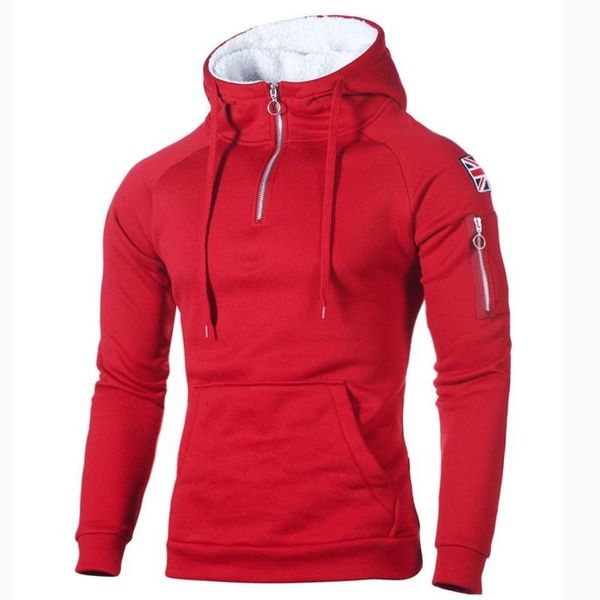 Herren Hoodies Sweatshirts Pullover Verzierter Reißverschluss Ausschnitt Mit Kapuze Langarm Patch Label Tasche Streetwear Für Männer KleidungMänner