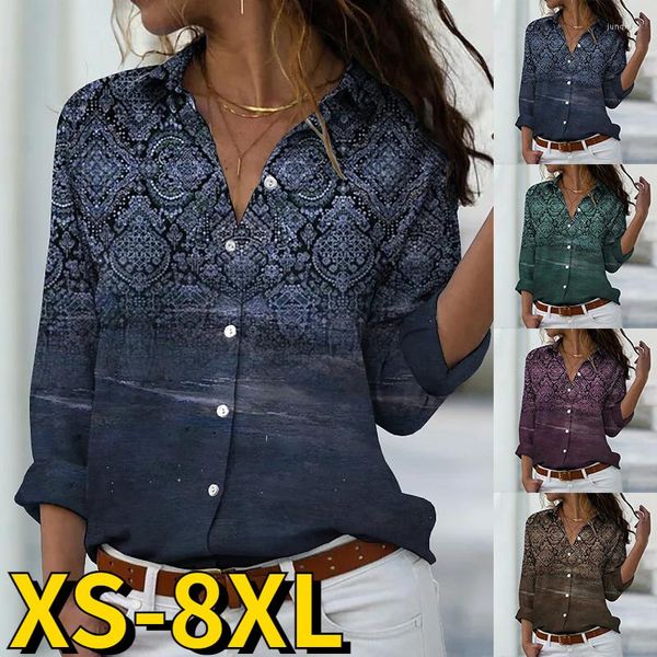 Blusas femininas 2023 Spring Everyday Street Trend Blouse Sexy VIMENT BOTUTO DE IMPRESSIMENTO DE IMPRESSÃO MULHERES RETRO TAMANHO LONGO LONGO LONGA XS-8XL