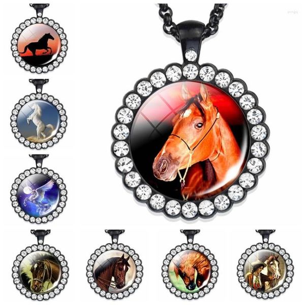 Colares pendentes jóias de animais de jóias de cavalo poço de colar cabeça shinestone homens mulheres presentes de moda acessórios para dono