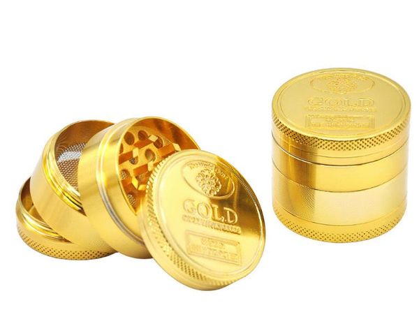 4 parti 40 / 50mm Herb Spice Grinder Gold Metal CNC Grinder per tabacco Crusher Hand Crank Smoking Muller