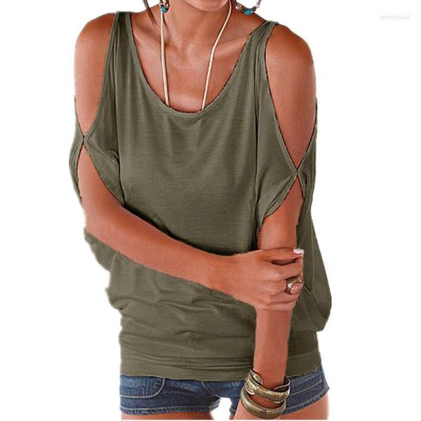 Camicette da donna Camicie da donna Top casual con spalle scoperte Camicetta Camicia estiva con maniche scavate da donna Boho Blusa