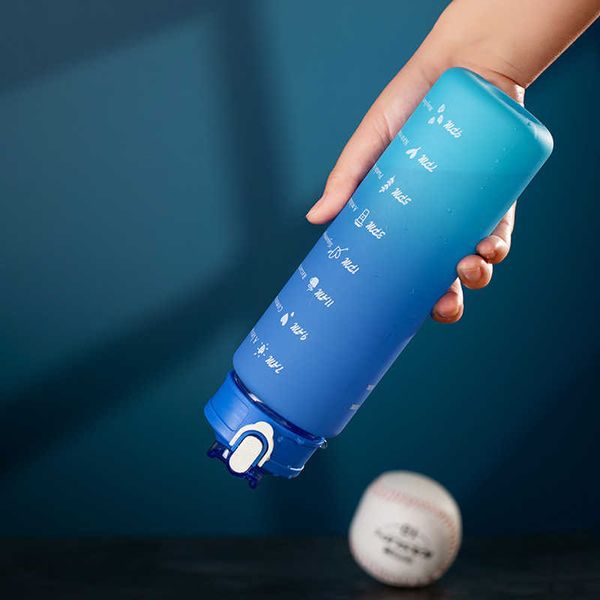 Wasserflasche, motivierende Sport-Wasserflasche mit Zeitmarkierung, mattierter Kunststoff-Wasserbecher, Outdoor-Fitness-Studio, Wassergetränk-Strohflaschen, 900 ml, P230324