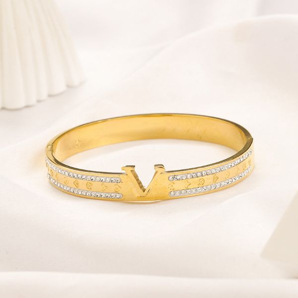 Goldarmreif für Damen und Mädchen; Liebesbrief-Armbänder, Designer-Marken-Diamant-Armreif, Edelstahl-Zubehör, Party-Geschenk, Armreif, geprägt mit Boxen