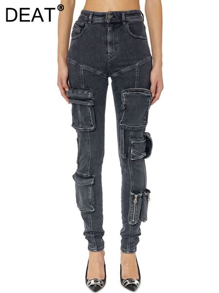 Jeans da donna DEAT Fashion Women High Elastic Slim Slim Leg Zipper può essere aperto per diventare pantaloni a zampa di jeans Primavera 2023 17A3777H 230324