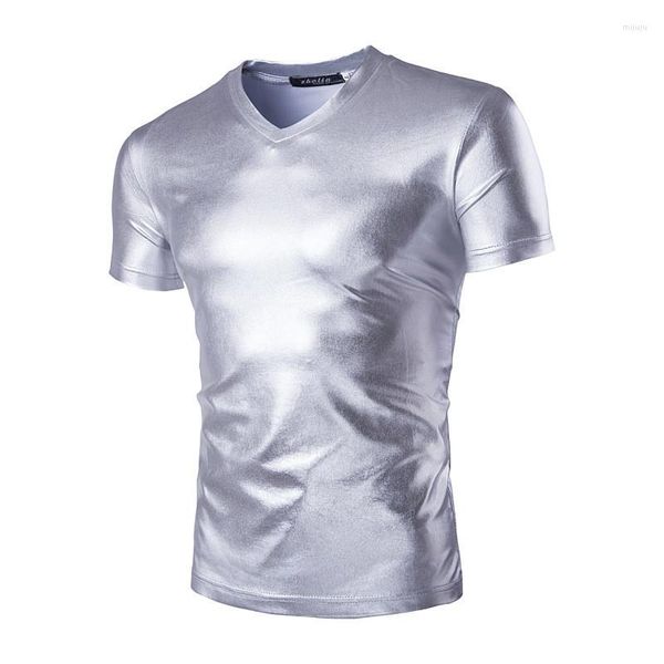 Herren T-Shirts Sommer Männer Helles T-Shirt Mode Gold Silber Schwarz Oansatz Nachtclub Bühne Herren Slim Fit Kurzarm Marken-T-Shirts