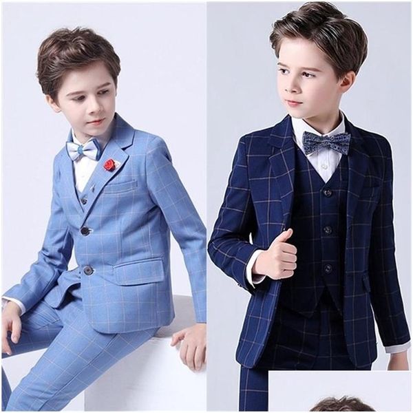 Abiti Primavera Alta qualità Big Boys Plaid Adolescente Bambini Abito da smoking formale Bambini Blazer Party Performance Costumeh152 2208 Dhroy