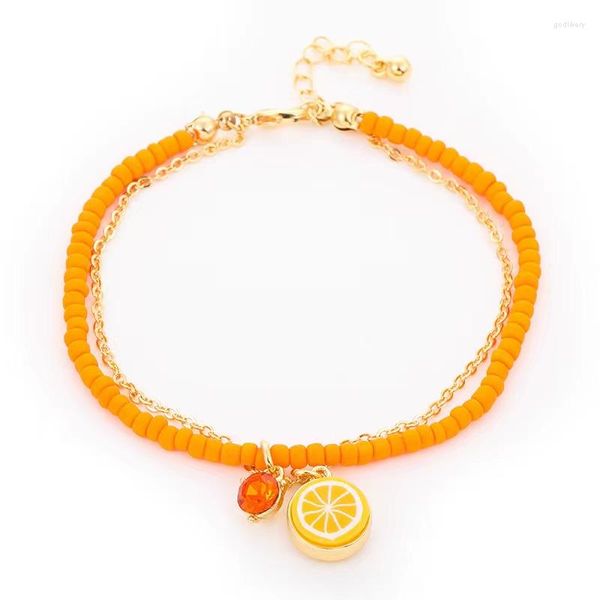 Braccialetti con ciondoli Moda estiva Braccialetti con frutta tropicale Braccialetti con perline di riso multistrato in ceramica morbida Gioielli a strati Donna