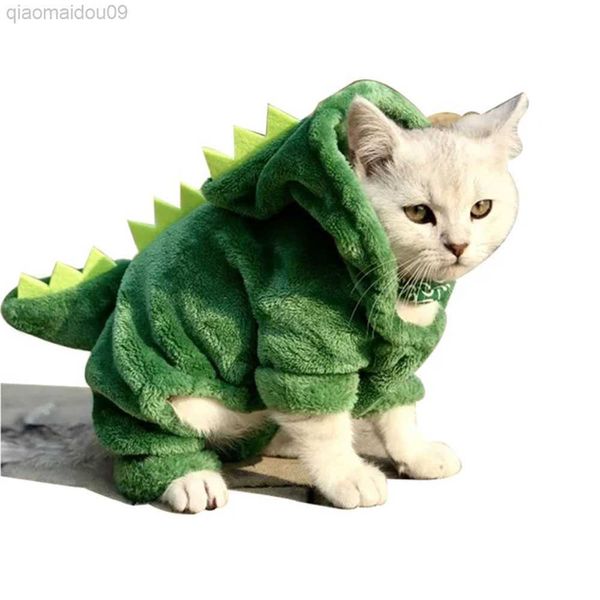 Costumi per gatti Vestiti per gatti per animali domestici Cucciolo di cane Gatto Divertente Costume da dinosauro Inverno Caldo Peluche Gatto Cappotto Felpe con cappuccio Maglione Piccolo cane Gattino Abbigliamento AA230324