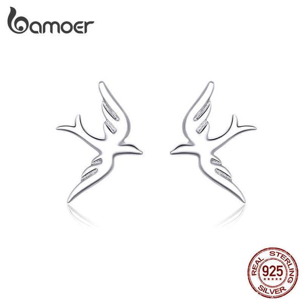 Charm Bamoer Frühlings-Low-Ohrstecker für Damen, 925er Sterlingsilber, Schmuck, lebendiger fliegender Vogel, für Mädchen, edler Schmuck BSE302 Z0323