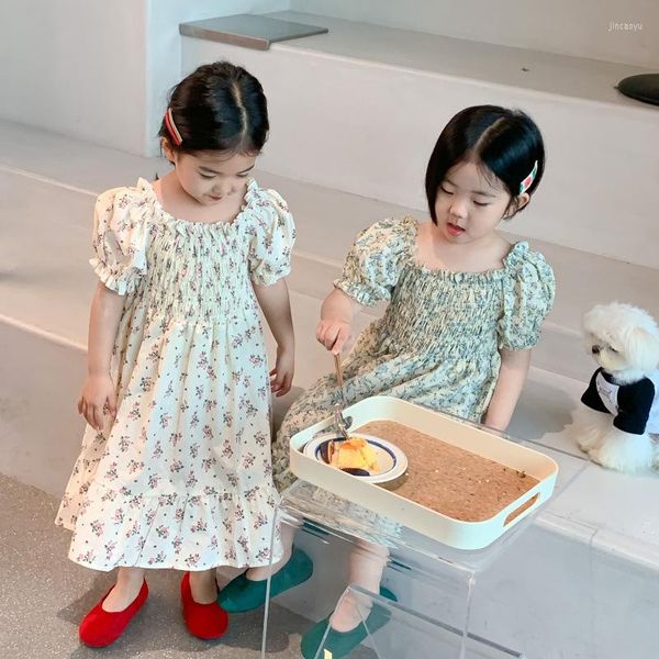 Abiti da ragazza Ragazze Fiori di cotone Abbigliamento casual per bambini Adorabile manica corta per bambini A-line increspato Lolita Sundress