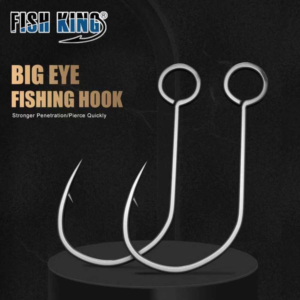 Ami da pesca FISH KING 20pcs amo da pesca a manovella spinato amo da pesca attrezzatura da pesca Big Eye Sharp acciaio ad alto tenore di carbonio ami singoli accessori per carpe P230317