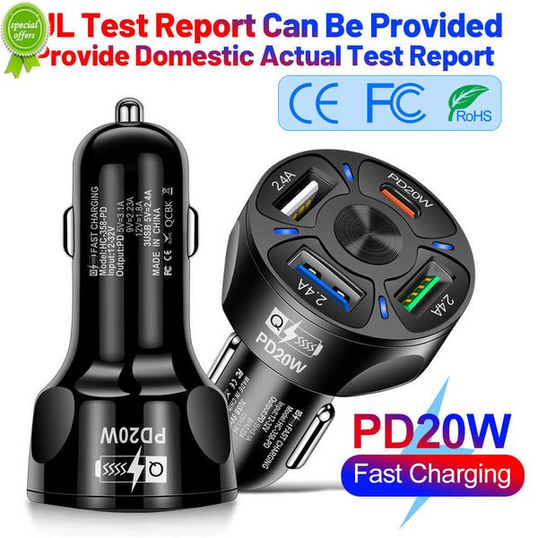 Novo carregador de carro USB Tipo-C ROUNS Tipo Cast Charging Fast 5V 3.1A 12V QC3.0 PD 20W Adaptador de isqueiro Socke Charger