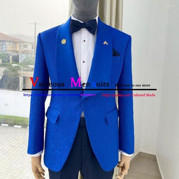 Ternos masculinos duas peças homens Slim Fit Blue Blue Jacquard Tuxedo de casamento para o Groom Shawl Lapela Blazer