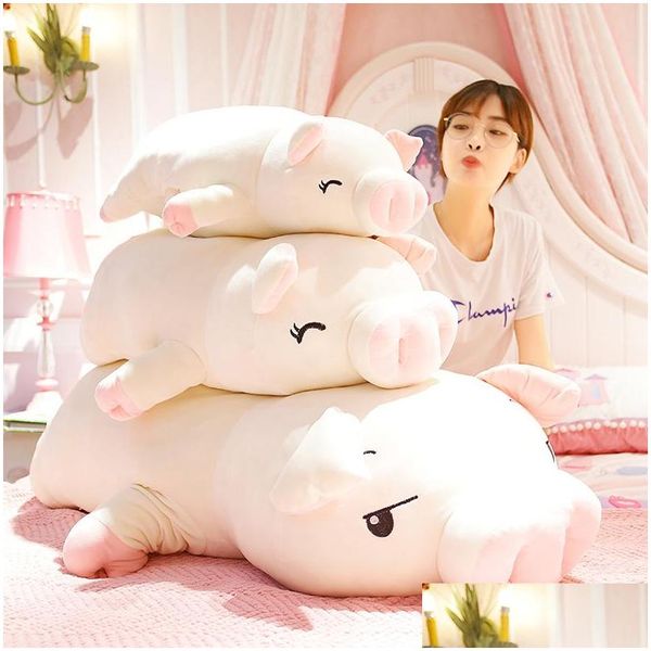 Plüschpuppen 4075 cm Squishy Schwein Gefüllte Puppe Liegendes Schweinchen Spielzeug Tier Weiches Plüschtier Handwärmer Kissen Decke Kinder Baby Tröstendes Geschenk Dh79J