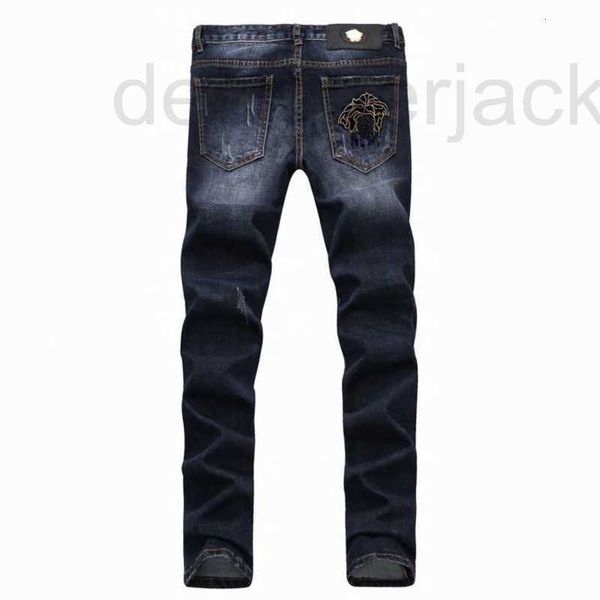 Designer de jeans masculino Jean Pants Medusa Bordado rasgado as calças jeans Homens homens calças de moda de moda Jeans azul escuro 1lv9