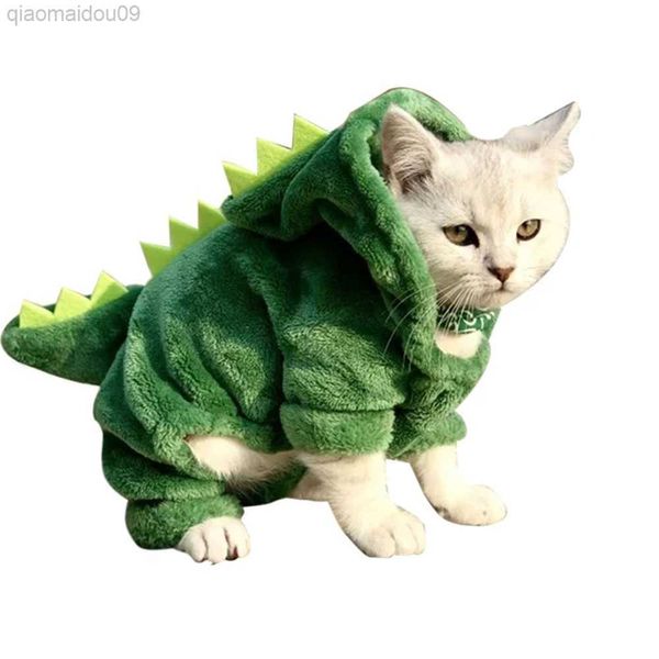Costumi per gatti Vestiti per gatti per animali domestici Costume da dinosauro divertente Inverno Caldo Peluche Cappotto per gatti in pile Vestiti per gattini per cani di piccola taglia AA230324