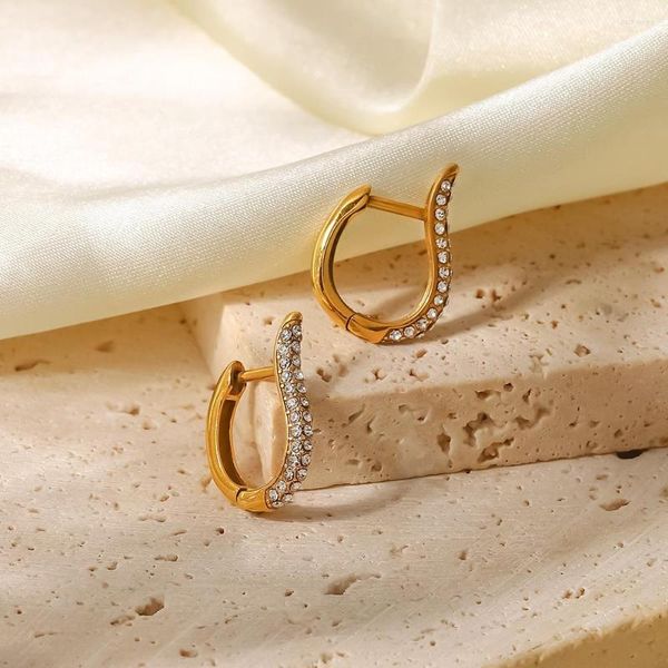 Hoop Earrings Uworld 18K Gold Plated Paved Clear Zircon Cuff Stainless Steel Half Micro White Earring For Women