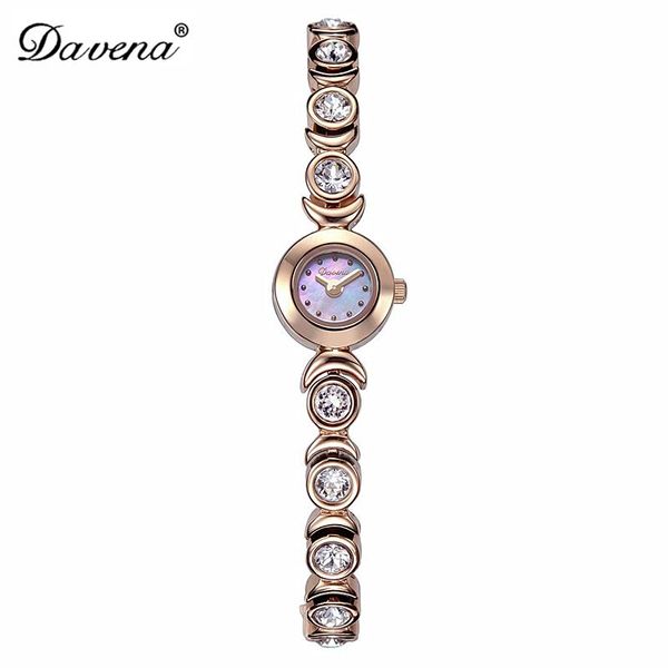 Armbanduhren Luxus Davena Lady Woman Mini-Uhr Elegantes Perlmutt-Modestunden-Kristall-Stahl-Armband Party-Mädchen-Geburtstagsgeschenk