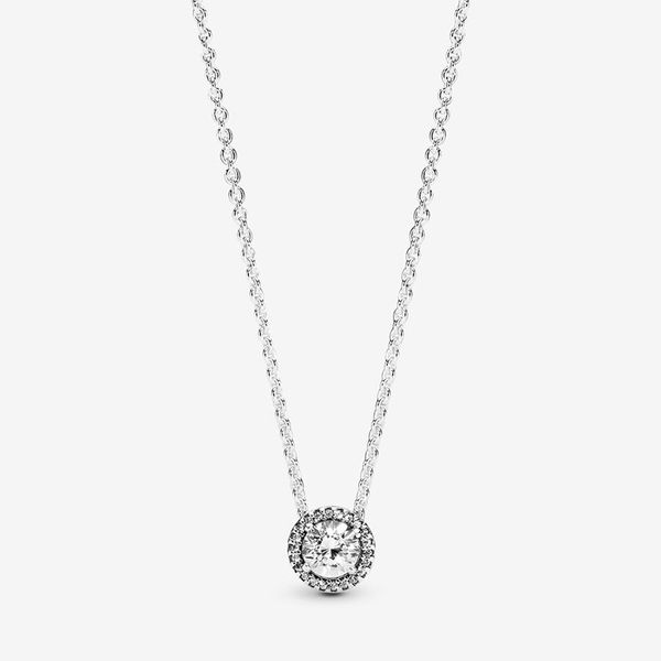Ожерелье с ореолом с круглым блеском для Pandora Real серебряного серебряного свадебного дизайнера для женщин для женщин ожерели подарки с бриллиантами с оригинальной коробкой