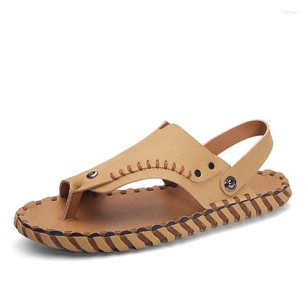 Sandalen De Summer Comfort Sandales Piel Size Sandalia Sandles Slip Plage Mens Genuine 39 For Flat Roman Sandalias Geta Sole Hollow