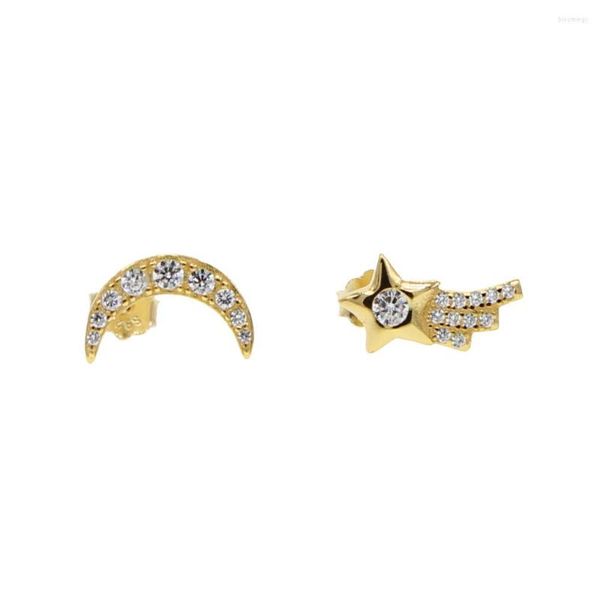 Orecchini per borchie micro pavimentazione cz 925sterling d'argento minimo orecchino a stella lunare per ragazza piena d'oro adorabile adorabile adorabile trendy gioielli meravigliosi