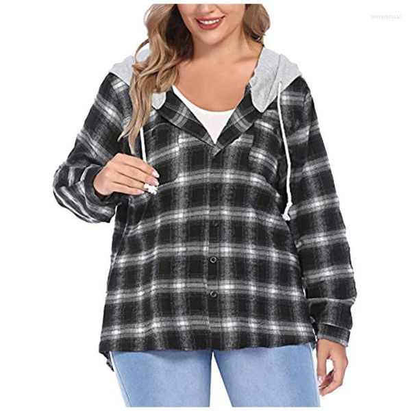 Damenblusen Damenhemden Vintage Plaid Hoodie Weiche Tweed Damen Frühling Herbst Mode Damen Elegant Lose Streetwear Übergröße