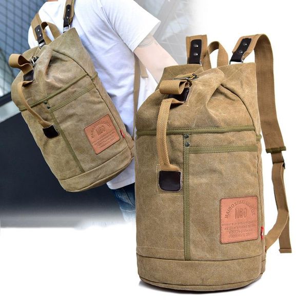 Zaino Mannelijke Tactische Emmer Canvas Rugzak Brief Afdrukken Grote Capaciteit Militaire Leger Tassen Outdoor Reizen Klimmen