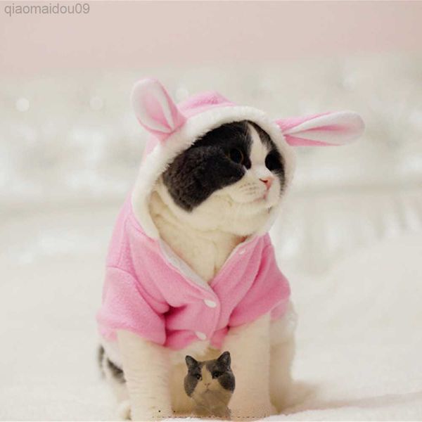 Kedi Kostümleri Sıcak Kalınlaştırılmış Kedi Paskalya Kostümleri Tavşan Takım Ücretsiz Giysiler Rüzgar Geçirmez Pet Ürün Kedi Kış Nakliye AA230324