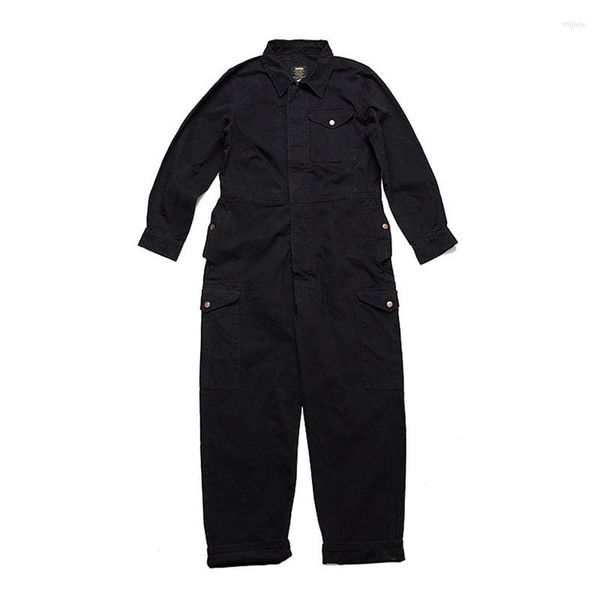 Herren Jeans schwarzer loser Multi -Taschen -Arbeitskächen -Jumpsuit -Mantel Langarm Mode vielseitiges Freizeitset