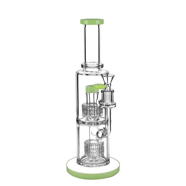 Dicke Glasbongs 11 Zoll Birdcage Perc Hookahs Double Stereo Matrix Percolater Smoking Pipes Milky Green Oil Dab Rigs mit Schüssel LBLX210401
