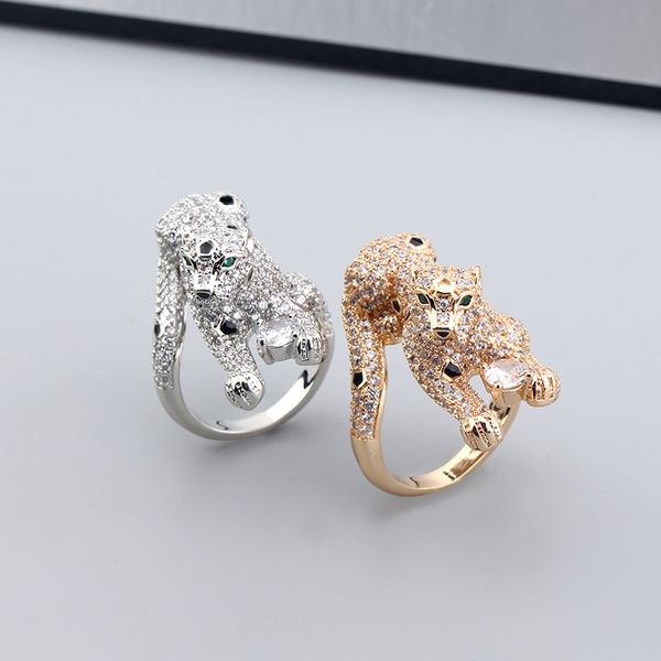 Estéreo 3D Leopard Promise Rings Band Diamond Diamond Fine Jewelry Rings For Women Mens Engajamento Sterling Prata Única Única