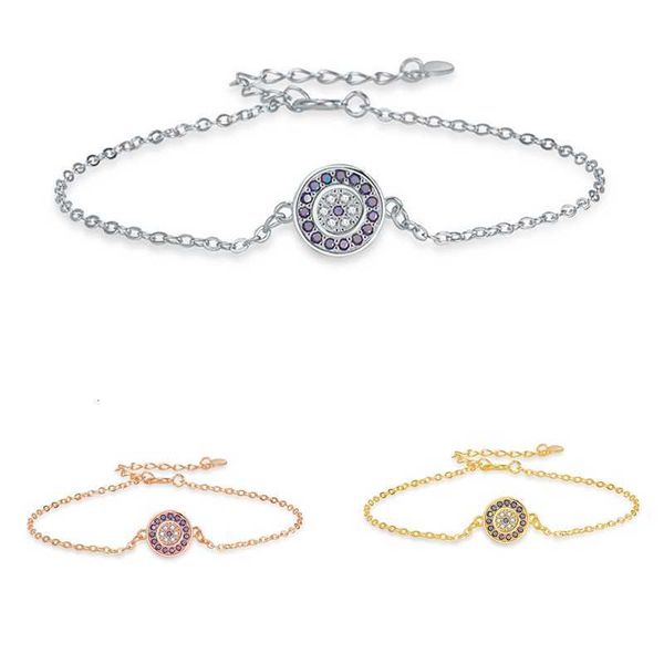 Pulseiras Mix 3 Colors 2023 Gold Rose Silver S925 prata esterlina Sparkling Aaa Cz Evil Eye Link Chain 18K Gold Girl Women Turco Jewelry Pave Bracelet