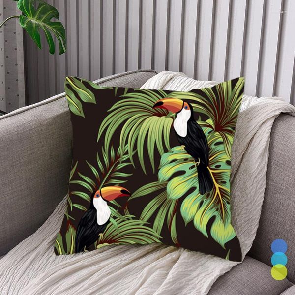 Caso de travesseiro Pássaro de pássaro azul verde a cama amarela da cama vintage planta tropical sofá floral sofá decorativo sofá carro