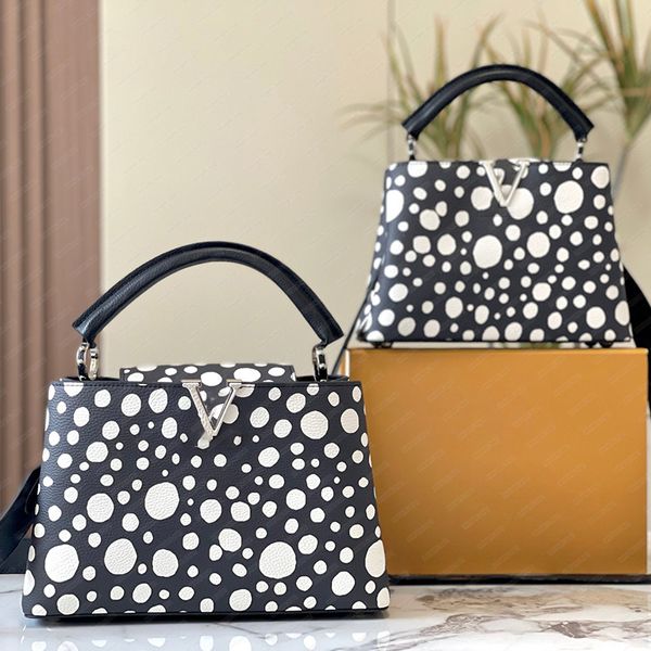 Designer-Handtaschen für Damen, modische Umhängetaschen, hochwertige Tragetaschen, Damen-Handtaschen mit Buchstaben-Aufdruck, mittelgroße Handtaschen, Umhängetaschen aus echtem Leder, gepunktetes Muster