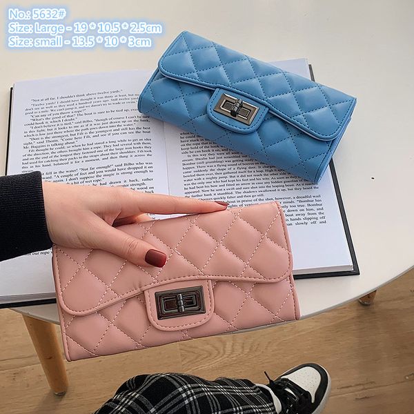 Großhandel Damen Umhängetaschen 2 einfache und vielseitige einfarbige Ledergeldbörse Flip Stitch Plaid Damen lange Geldbörsen süße kleine frische Schnallen-Clutch-Tasche 5632#