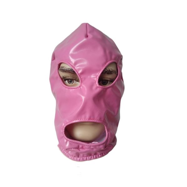 Accessori per costumi Maschere rosa di Halloween Costumi Cosplay Maschera in ecopelle PVC occhi aperti e bocca Costumi Zentai unisex per adulti Accessori per feste