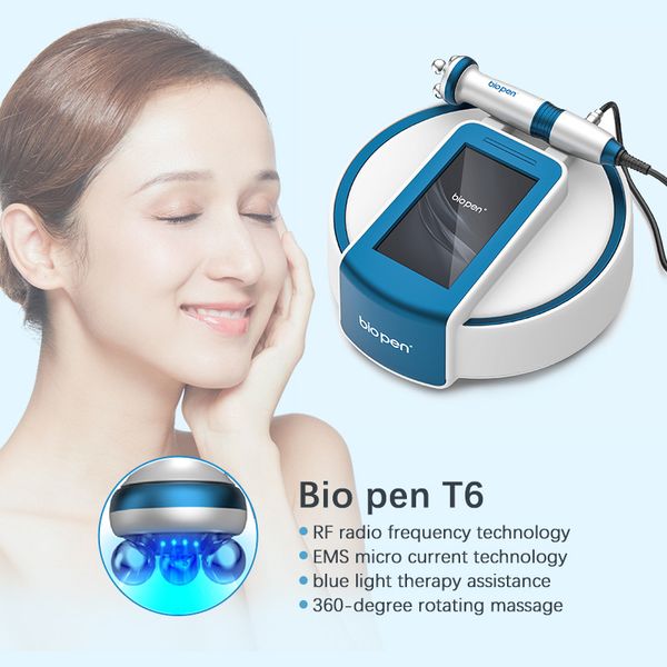 Bio Pen T6 RF Lifting Rolamento automático de 360 graus com EMS e terapia de RF Luz LED Uso doméstico para endurecimento da pele Lifting facial Remoção de rugas Massagem