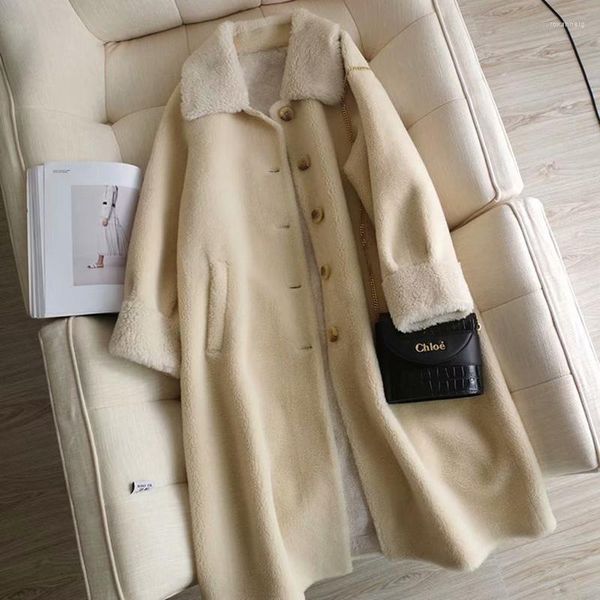 Frauen Pelz frauen Faux Schaf Geschoren Mäntel Weibliche 2023 Winter Koreanische Mode Granulat Wolle Mantel Einreiher Lange Mantel frauen