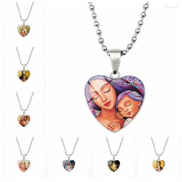 Anhänger Halsketten Global Mom's Love Vintage Christus Jesus Ölgemälde Herz Halskette Jüdische Zeit Muttertagsgeschenk Kunstschmuck