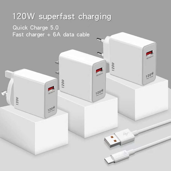 Caricabatterie da 120 W Kit di ricarica super veloce Testa di ricarica QC5.0 completamente compatibile con le normative del Regno Unito per Huawei Xiaomi