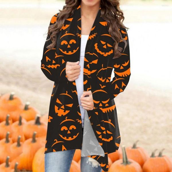 Jackets femininos para a pele Long Long Cardigan Sleeve Halloween Casat para sair