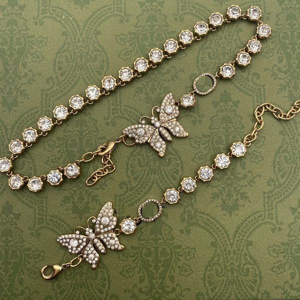 Collana di diamanti di moda per collane a catena lunga stile farfalla pianta regalo donna Fornitura di gioielli in ottone