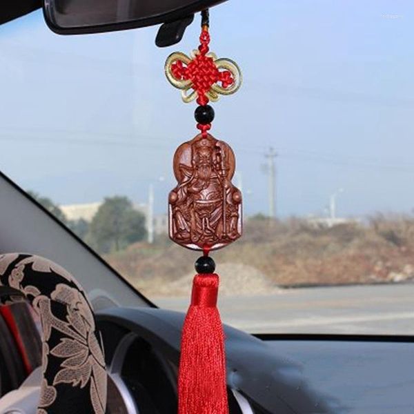 Portachiavi 1pc Giuggiola Legno Cinese KwanKung Statua Intaglio Scultura Guan Yu GuanGong Tenere Spadone Cavaliere Ciondolo Auto Regalo di Fascino QDD9878