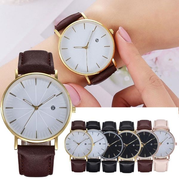 Armbanduhren kreativ geprägte Meridian Student Leder Belt Watch Lady Quarz Kalender Damen Uhren Dames Horloges