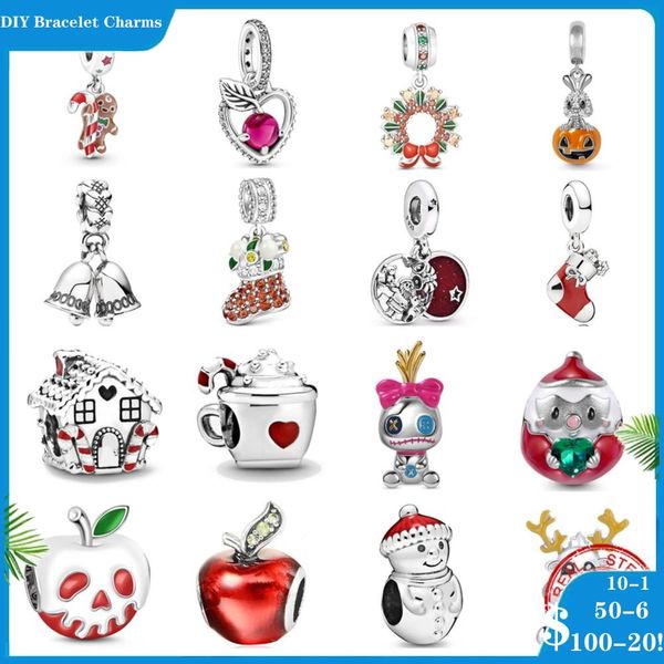 925 Silberperlen Charms für Pandora Charm-Armbänder Designer für Frauen Christmas Crutch Biscuit Dangle