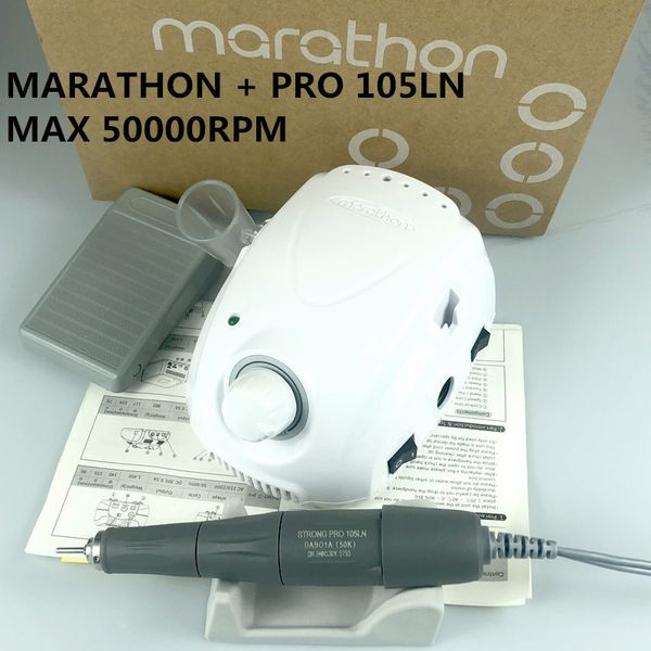 Equipamento de arte da unha Marathon Champion 3 Pro 105ln Handle 35k 45k 50k exercícios elétricos fortes 210 Micro Motor Motor Machine para ferramentas 230323