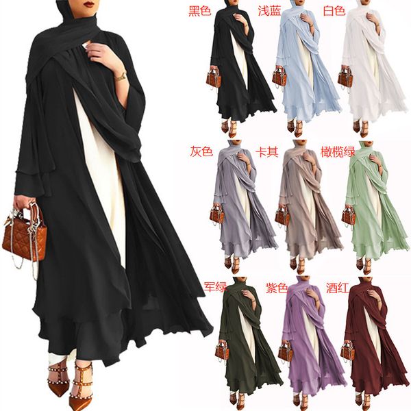 Roupas étnicas abayas muçulmanos para mulheres chiffon cardigan vestido solto dubai indiano marroquino temperamento casual 230324