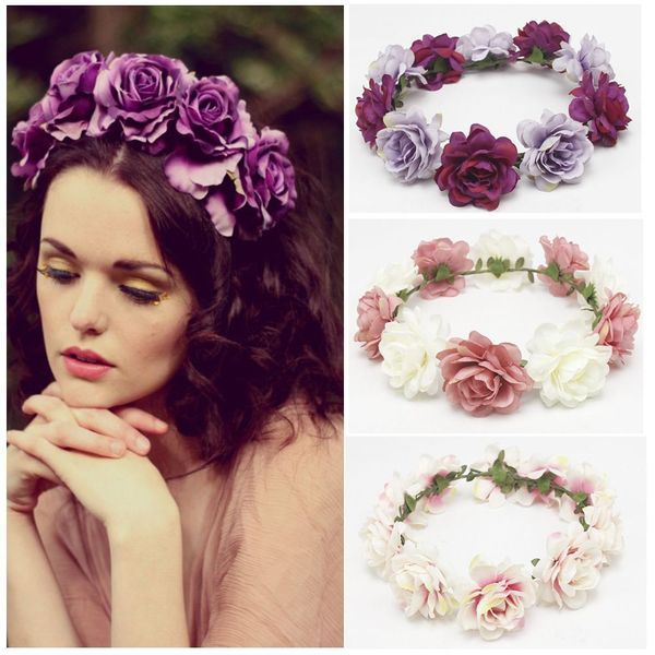 Corona di fiori Fascia per capelli Corona per capelli da donna Fiore per matrimonio Diademi Ghirlanda Ghirlande da sposa Fasce per capelli Boho Copricapo Prom Accessori per capelli Fascinator